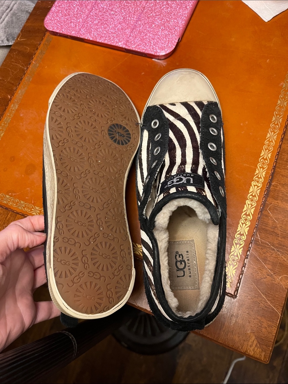 UGG Zebra-Print Black & White Slip-On Sneakers with Shearling Lining